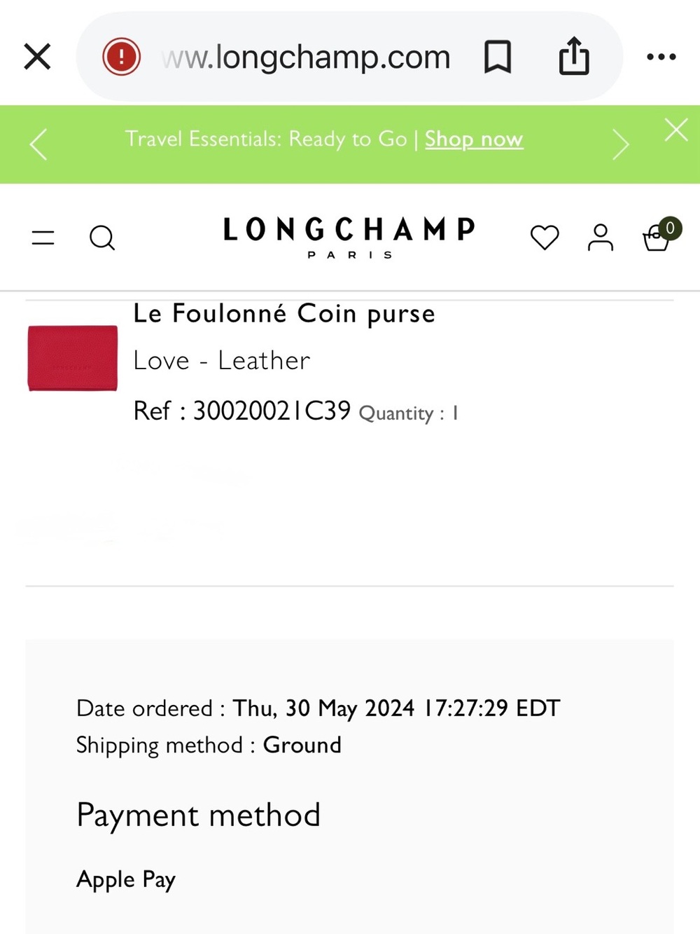 Longchamp Le Foulonné Red Pebbled Leather Card Case - Picture 6 of 6